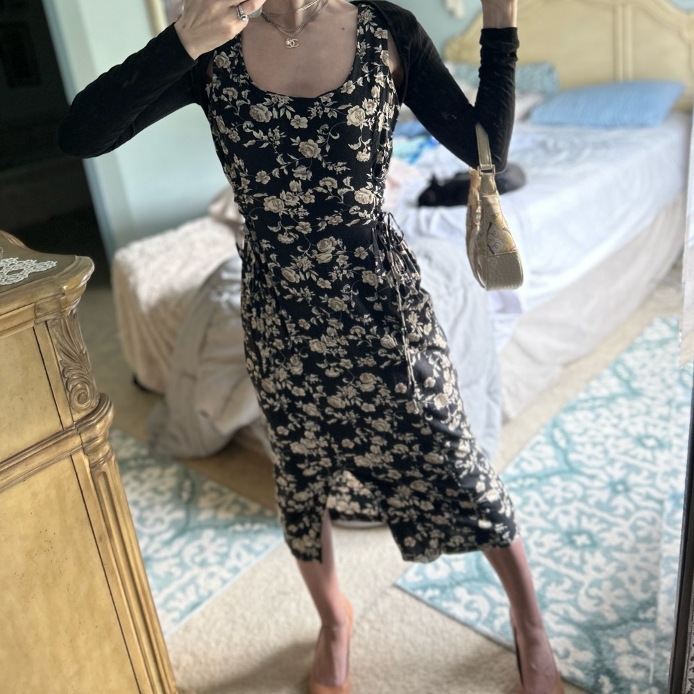 Vintage 90s corset lace up ditsy floral dress - Picture 8 of 15